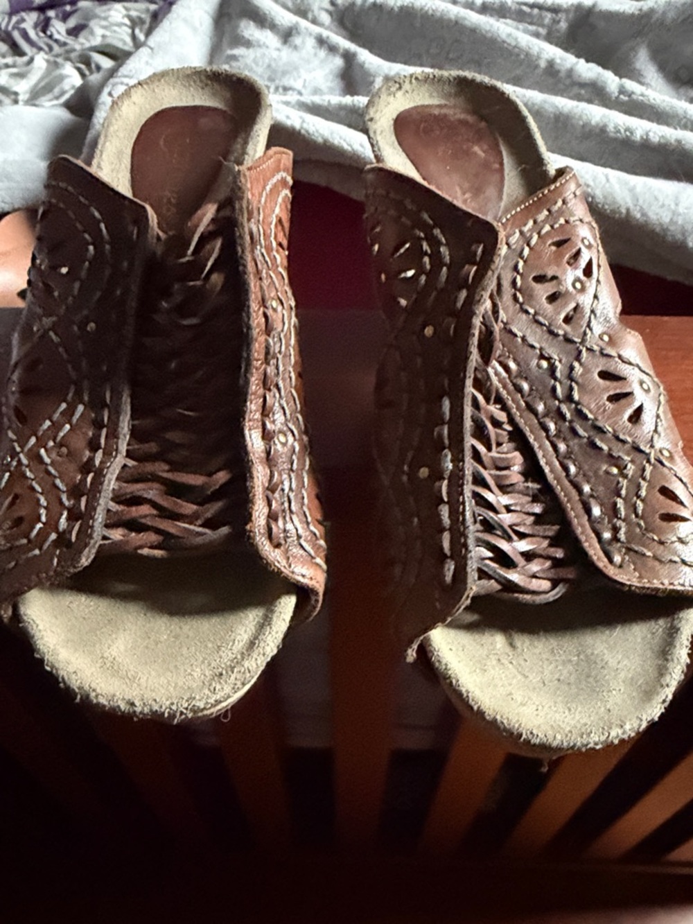 Earthies Brown Woven Leather Slip-On Mules